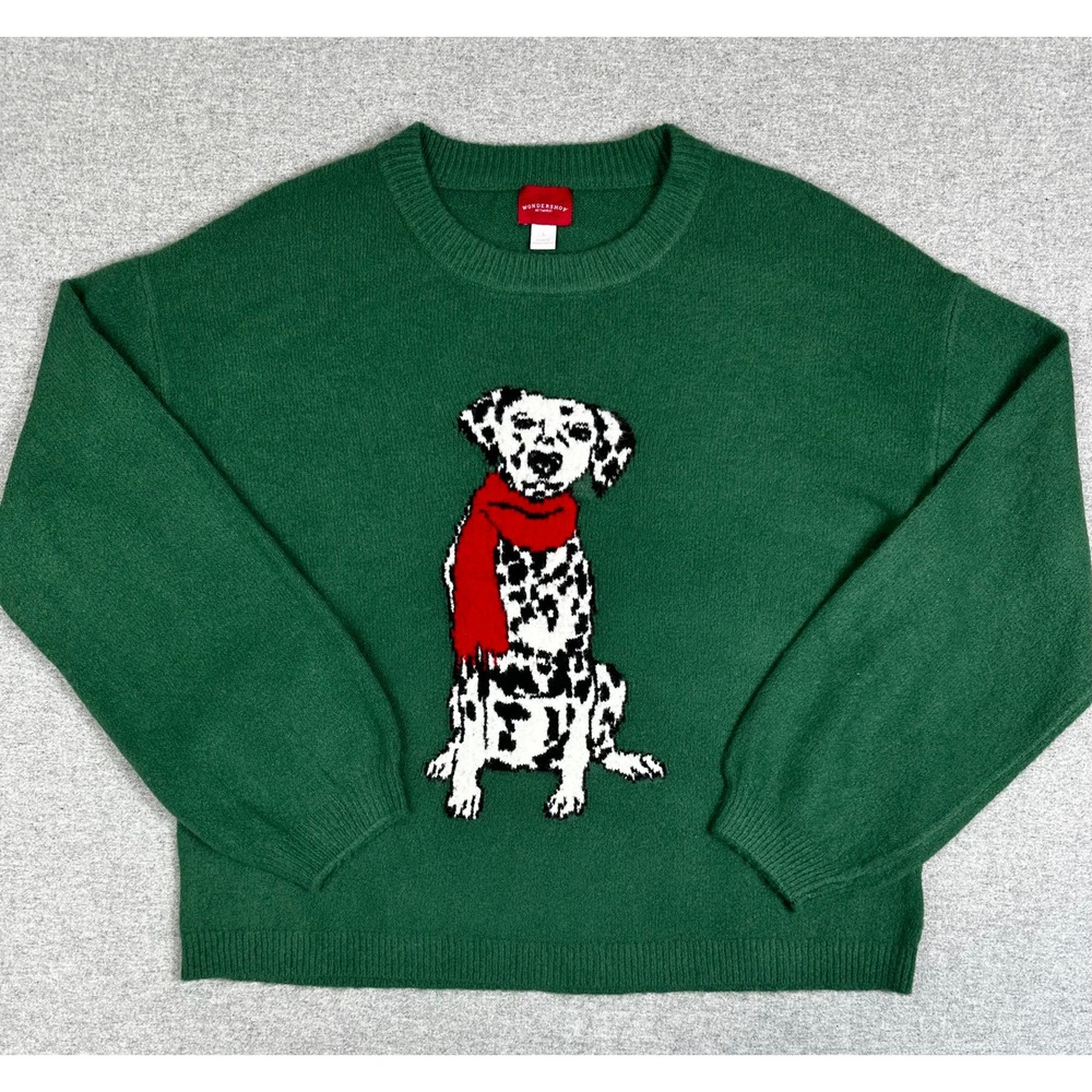 Dalmatian Dog Sweater Womens L Soft Scarf Christmas Holiday Puppy Boxy‎ Preppy
